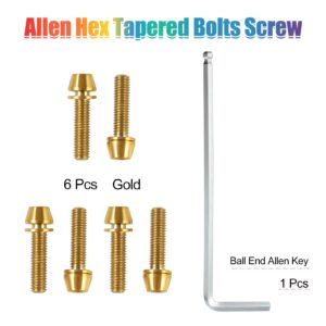 SPEEDWOX 6 Pcs Allen Hex Tapered Bolts Screws with Hex Wrench, Titanium M5x20mm with Washer, MTB Road Mountain Bike Bicycle Stem Bolt Screws Gold for MTB Bike Bicycle Stem