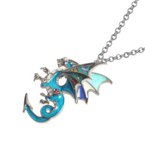 Enamel Alloy Dragon Necklace Fantasy Dinosaur Pendant Fashion Jewelry For Women Girls Zinc Charm Gift (Blue)