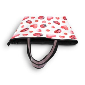 OTVEE Valentine Ladybug Pink Hearts Woman Tote Bag Top Handle Handbag for Work Travel - M Size