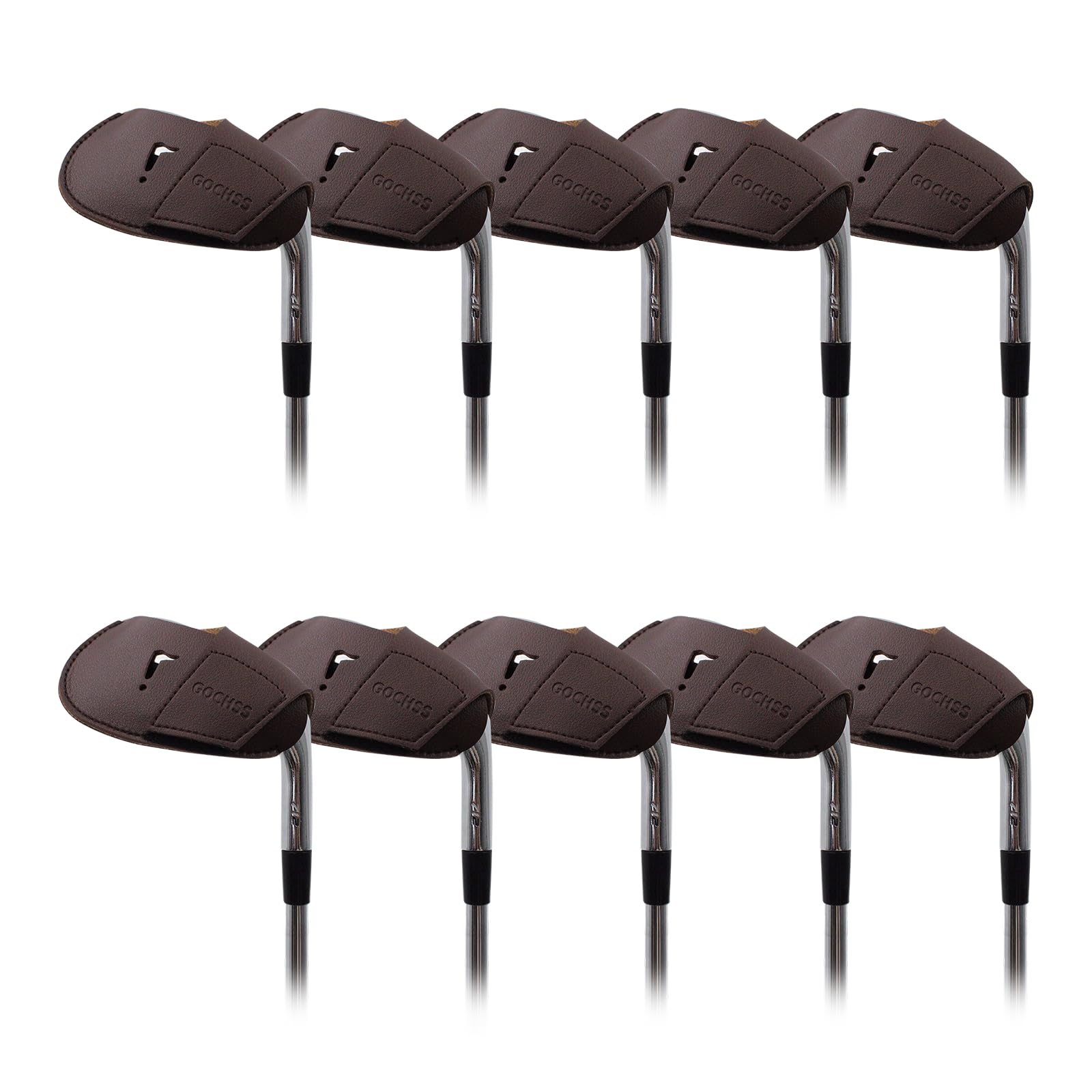 GOCHSS I Golf Iron Headcovers 10pcs PU Fit Both Right-Handed Clubs Golf Club Protector for Titleist Callaway Ping Taylormade Fit More Brands Golf Iron. (Brown)