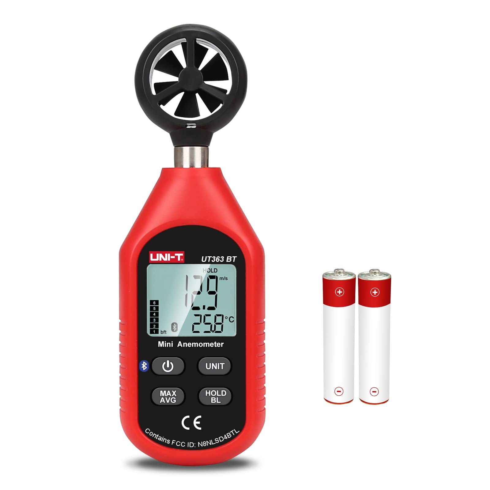 UNI-T Digital Anemometer UT363BT Handheld Wind Speed Meter Wind Chill Air Temperature Gauge -14° ~122°F /-10°C~50°C for HVAC Shooting Drone with LCD Backlit Max/Avg Data Hold