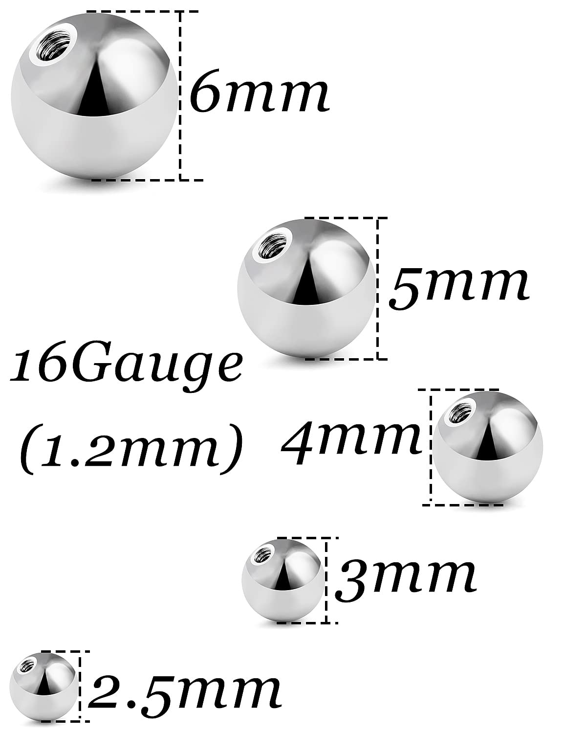 Vsnnsns 16G Replacement Balls 316L Surgical Steel Externally Threaded Piercing Balls for Nipple Tongue Belly Rings Lip Septum Rings Barbell Cartilage Tragus Earrings Piercing Jewelry Balls 16 Gauge