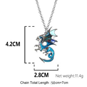 Enamel Alloy Dragon Necklace Fantasy Dinosaur Pendant Fashion Jewelry For Women Girls Zinc Charm Gift (Blue)