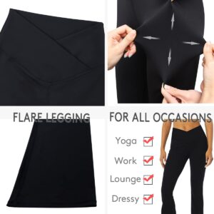 viehunt Womens Crossover Flare Leggings High Waisted Casual Cute Stretchy Full Length Workout Elegant Yoga Pants Black Large