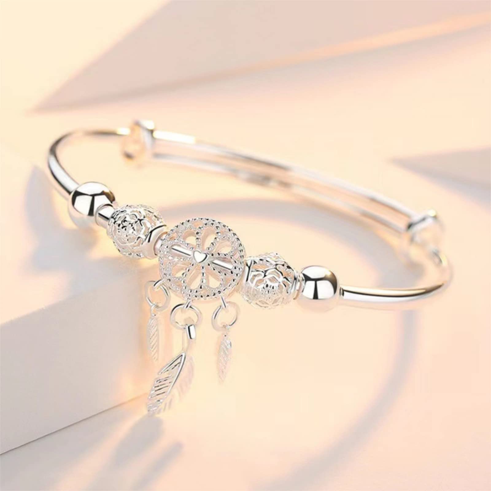 yijan Dreamcatcher Bracelet,S925 Sterling Silver Fashion Elegant Dream Catcher,Adjustable Tassel Feather Charm Bracelet Bangle,Fashion Elegant Jewelry Accessories for Women/Mum/Wife/Girlfriend