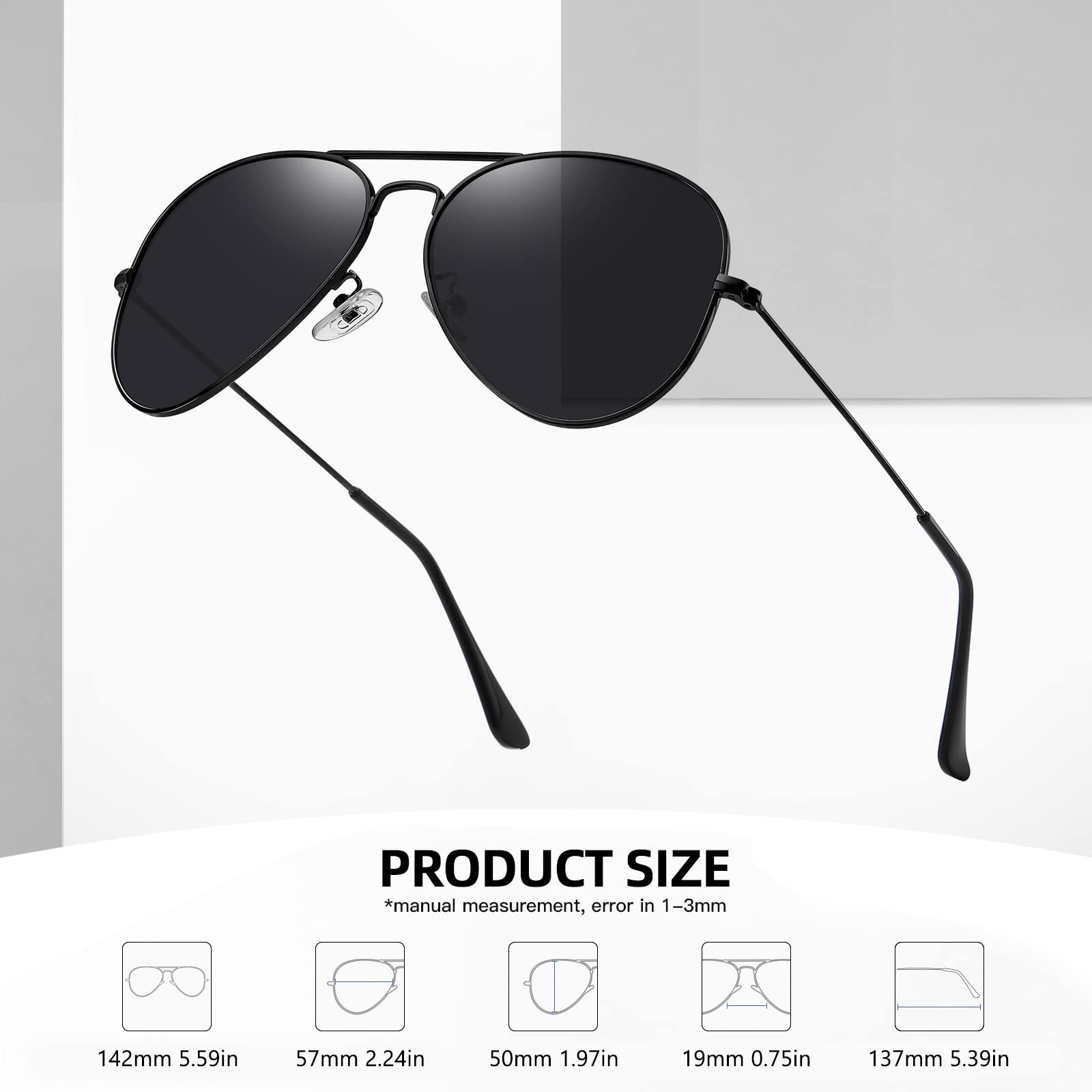 MEETSUN Aviator Sunglasses for Men Women Driving Polarized UV400 Protection Metal Frame(Black Frame-Gray Lens)