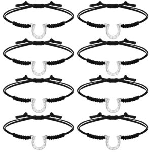 12 pcs horseshoe bracelets horse bracelets horseshoe jewelry equestrian braided string handmade adjustable bracelet for horse lover anklet gift women teen girl horse party favor (horseshoe style)