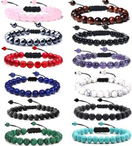 samoco 12 pcs 8mm beads natural crystal bracelet for women men gemstone beads bracelet unisex adjustable macrame bracelets set