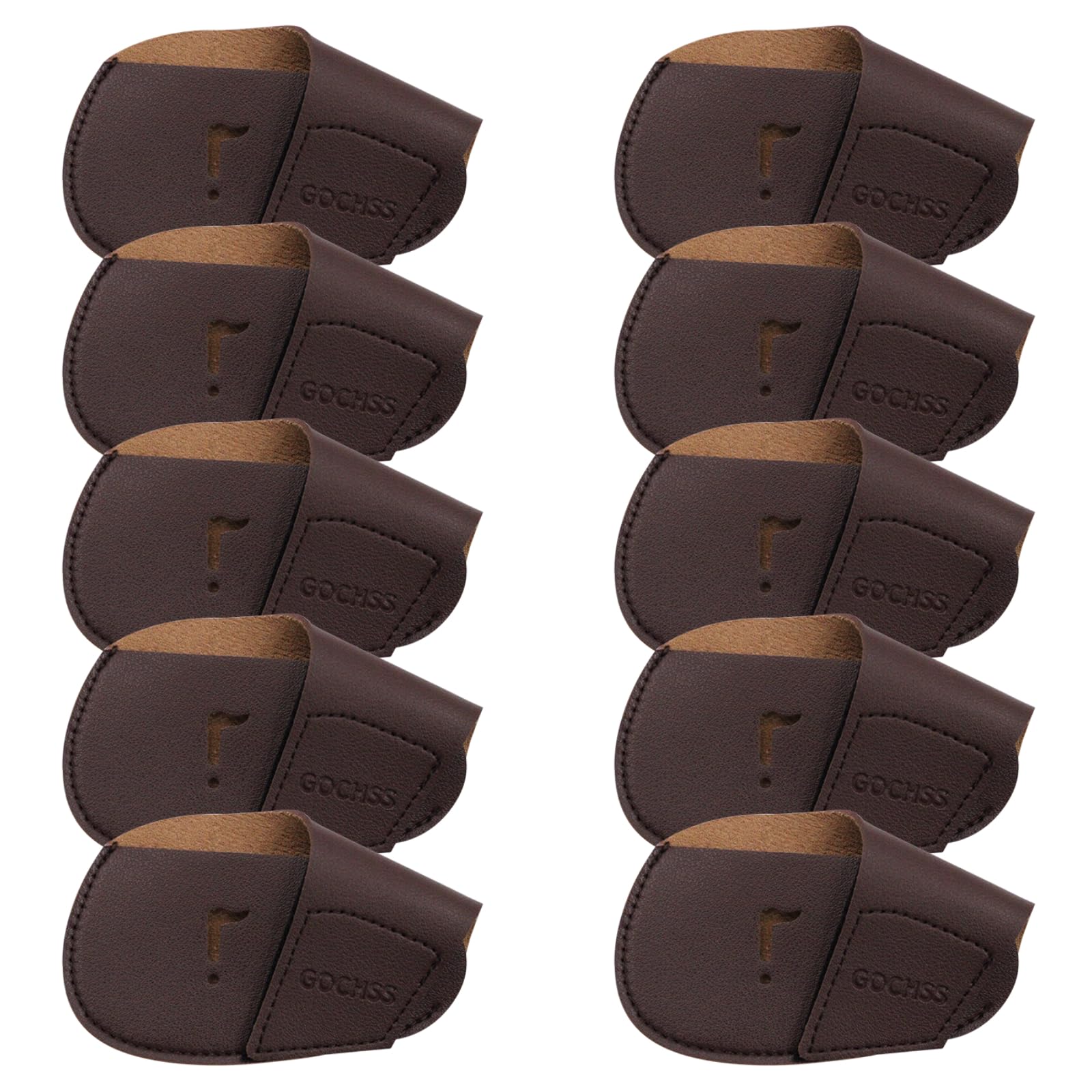 GOCHSS I Golf Iron Headcovers 10pcs PU Fit Both Right-Handed Clubs Golf Club Protector for Titleist Callaway Ping Taylormade Fit More Brands Golf Iron. (Brown)