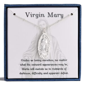 Ascona Our Lady of Guadalupe Mother Virgin Mary Necklace Gold/Silver Pendant Necklace For Women La Virgen mothers day gifts (silver)