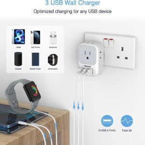 2 Pack US to UK Plug Adapter, TESSAN Ireland Scotland Type G Power Adapter, 4 American Outlets 3 USB, Travel Adaptor Converter for USA to England London British Hong Kong Irish Kenya Dubai Qatar