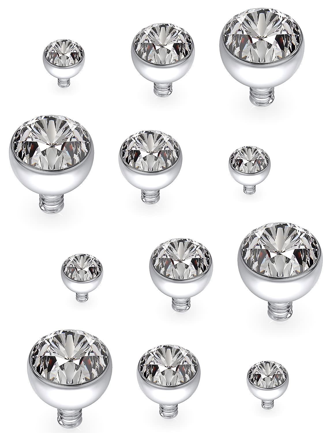 Vsnnsns Dermal Piercing Jewelry Kit, 12Pcs G23 Titanium Dermal Anchor Tops, Internally Threaded, 14G 1.6mm, 2/3/4mm, Clear CZ, for Women Men