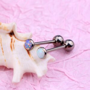 OUFER Titanium Tongue Piercing Barbell Jewelry Tongue Rings with White Opal G23 Solid Titanium Tongue Rings for Women Men