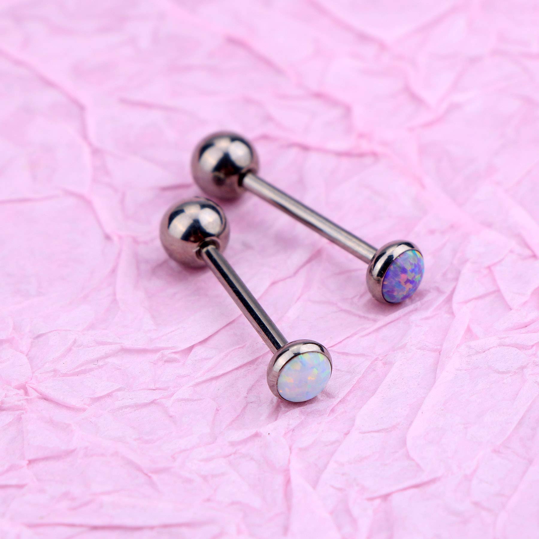 OUFER Titanium Tongue Piercing Barbell Jewelry Tongue Rings with White Opal G23 Solid Titanium Tongue Rings for Women Men