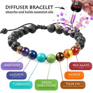 Men Women Stone Beads Stretch Strand Bracelets Healing Therapy Bracelets Gift, Black