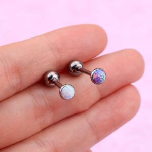 OUFER Titanium Tongue Piercing Barbell Jewelry Tongue Rings with White Opal G23 Solid Titanium Tongue Rings for Women Men