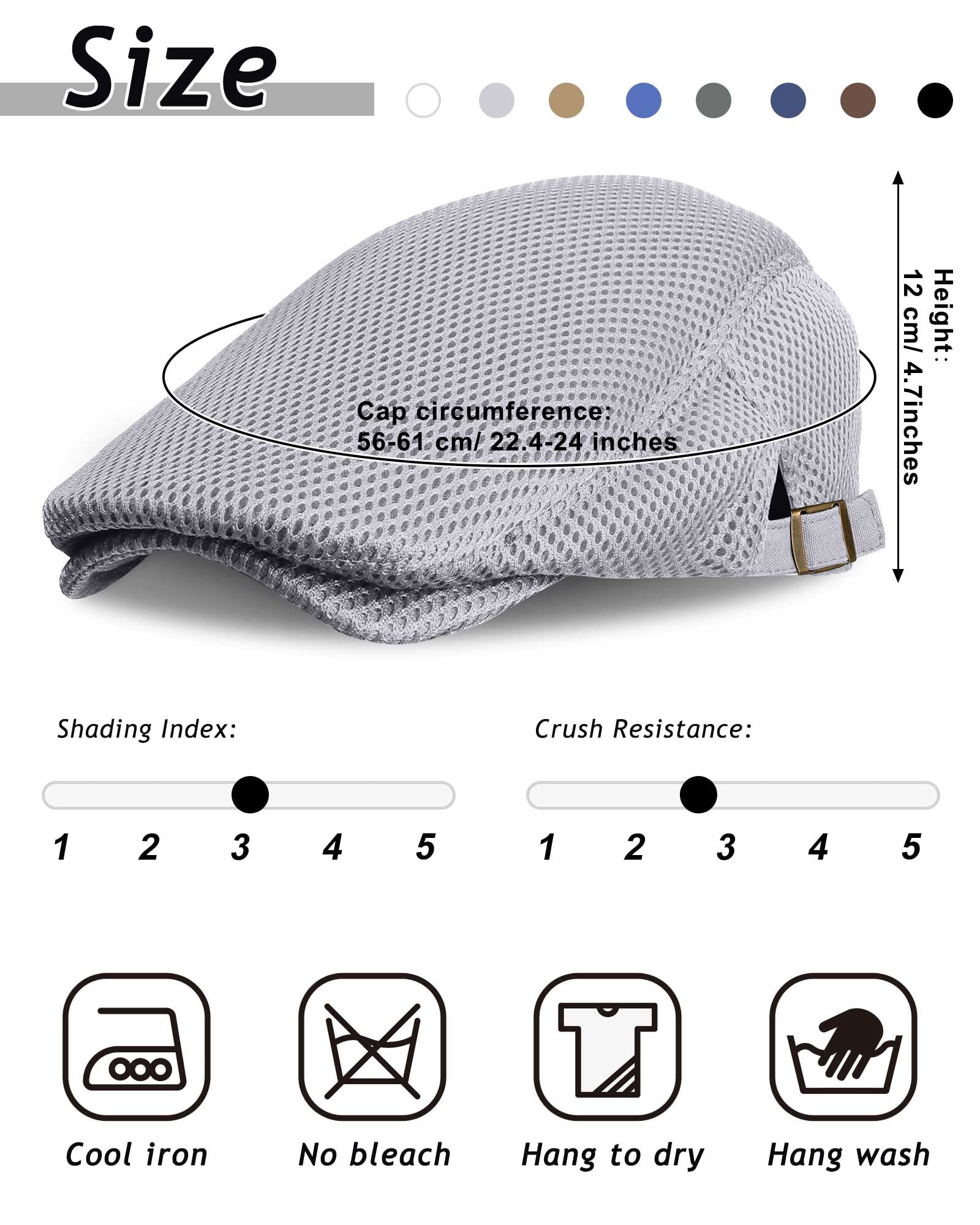 Chuarry 8 Pack Men's Mesh Flat Cap Breathable Summer Newsboy Hat Cabbie Driving Hats for Men