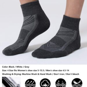 CelerSport 6 Pack Men's Ankle Socks with Cushion, Sport Athletic Running Socks, 3 Dark Gray + 3 Gray, Large