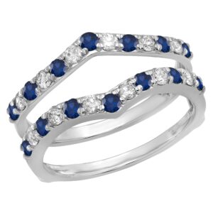 Dazzlingrock Collection Alternate Round Blue Sapphire & White Diamond Double Guard Wedding Band Enhancer Ring for Women in 10K White Gold, Size 6