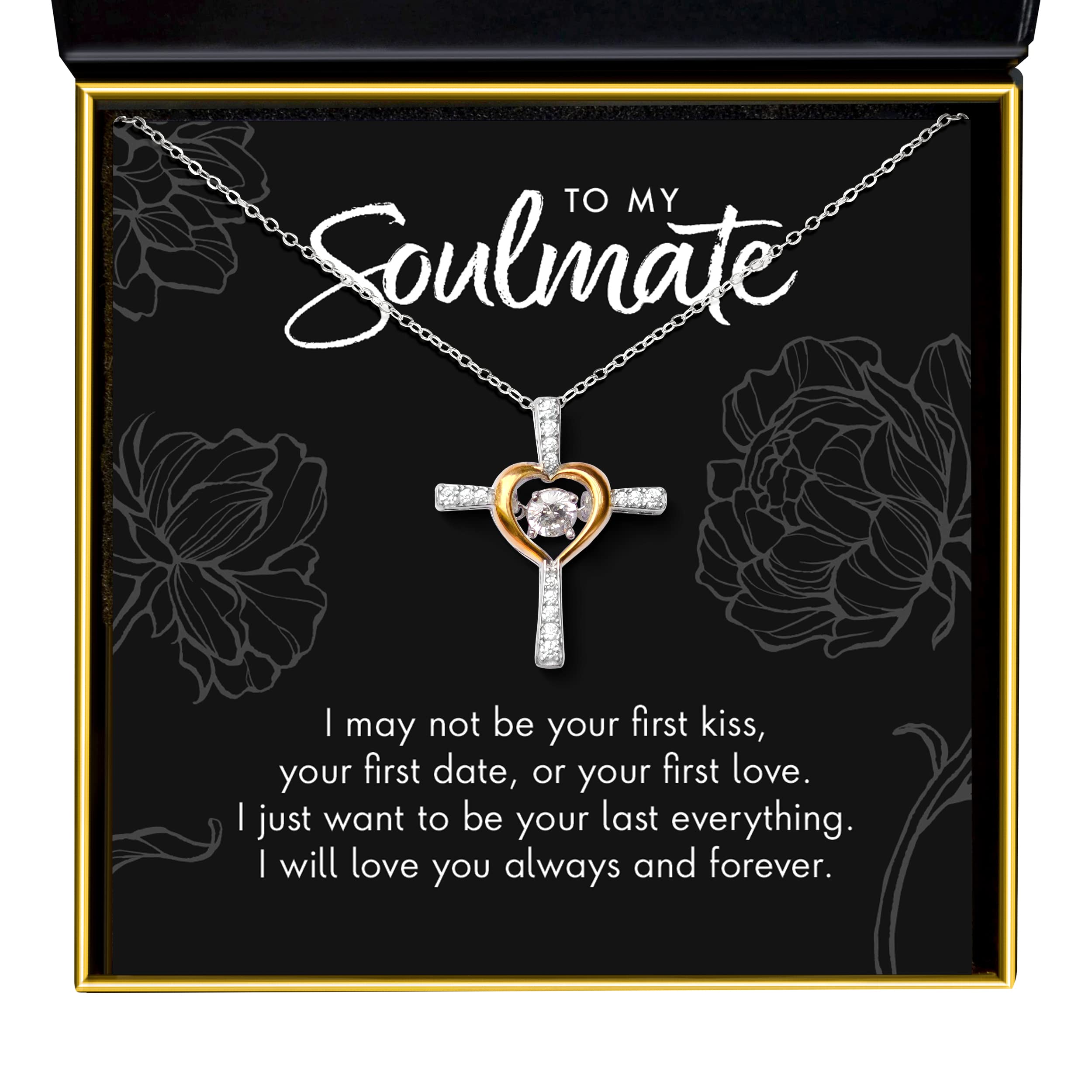 Aphrodite’s To My Soulmate Dancing Crystal Heart Cross Necklace Gift Set, Wife Birthday Gifts from Husband, Gift for Her, Girlfriend Valentine’s day Christmas, Anniversary Gift for Wife