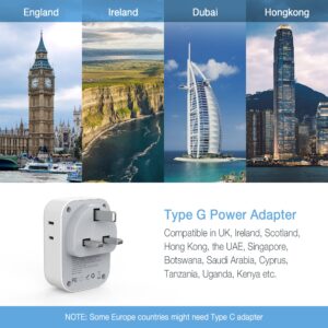 2 Pack US to UK Plug Adapter, TESSAN Ireland Scotland Type G Power Adapter, 4 American Outlets 3 USB, Travel Adaptor Converter for USA to England London British Hong Kong Irish Kenya Dubai Qatar