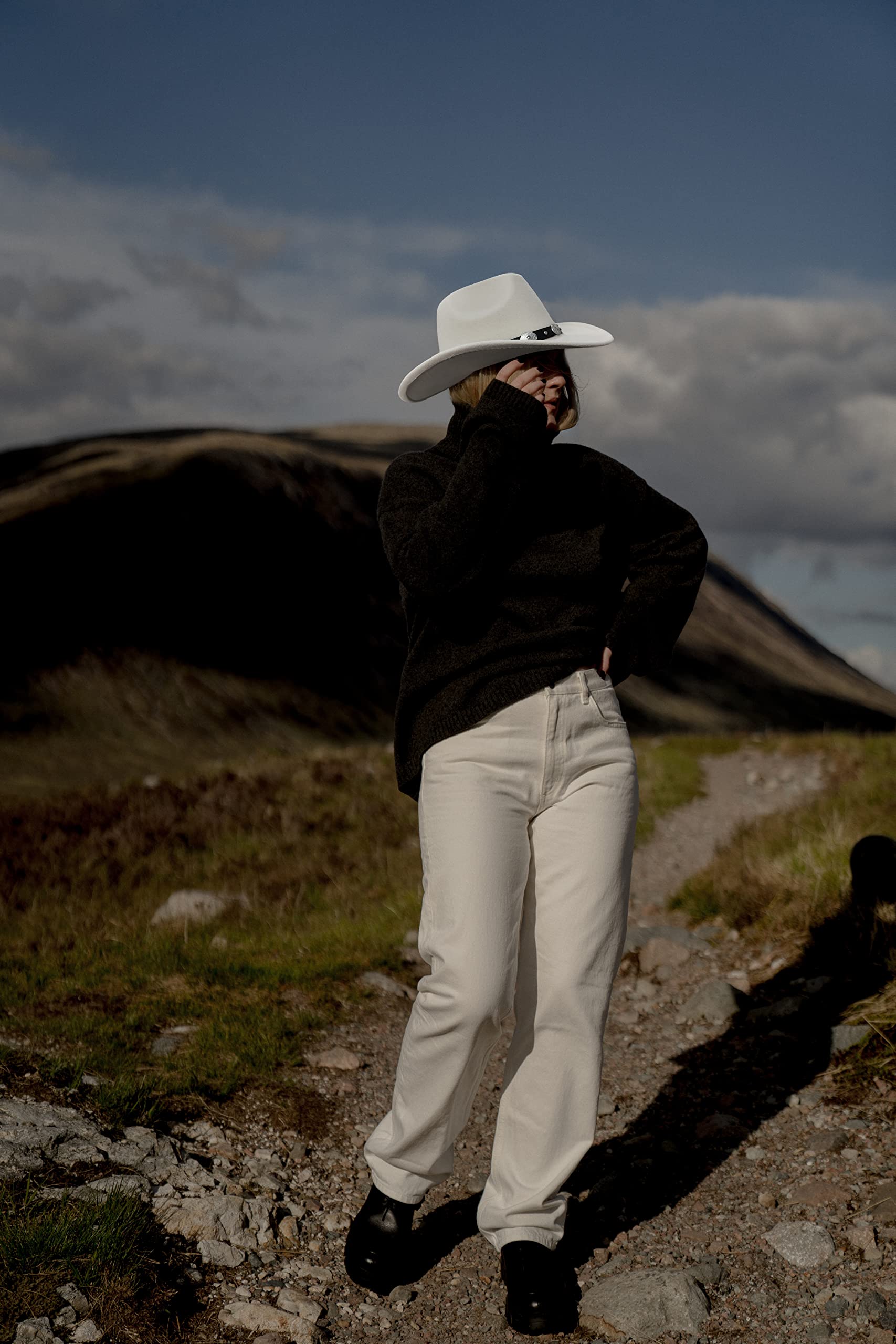 Lisianthus Men & Women's Felt Wide Brim Western Cowboy Hat R-White