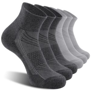 CelerSport 6 Pack Men's Ankle Socks with Cushion, Sport Athletic Running Socks, 3 Dark Gray + 3 Gray, Large