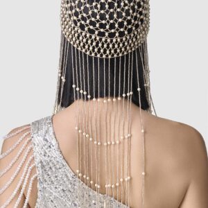 BABEYOND 1920s Pearl Flapper Cap Headpiece Roaring 20s Gatsby Pearl Head Chain (Rose Gold)