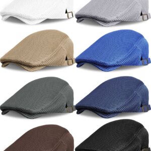 Chuarry 8 Pack Men's Mesh Flat Cap Breathable Summer Newsboy Hat Cabbie Driving Hats for Men