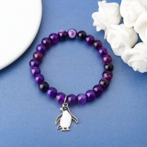 PARTNER Penguin Bracelet Penguin Gifts Inspirational Penguin Gifts for Penguin Lover Friend Couple (Amethyst Beads Penguin Bracelet)