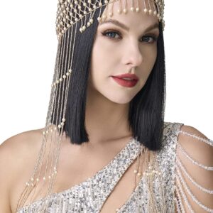 BABEYOND 1920s Pearl Flapper Cap Headpiece Roaring 20s Gatsby Pearl Head Chain (Rose Gold)