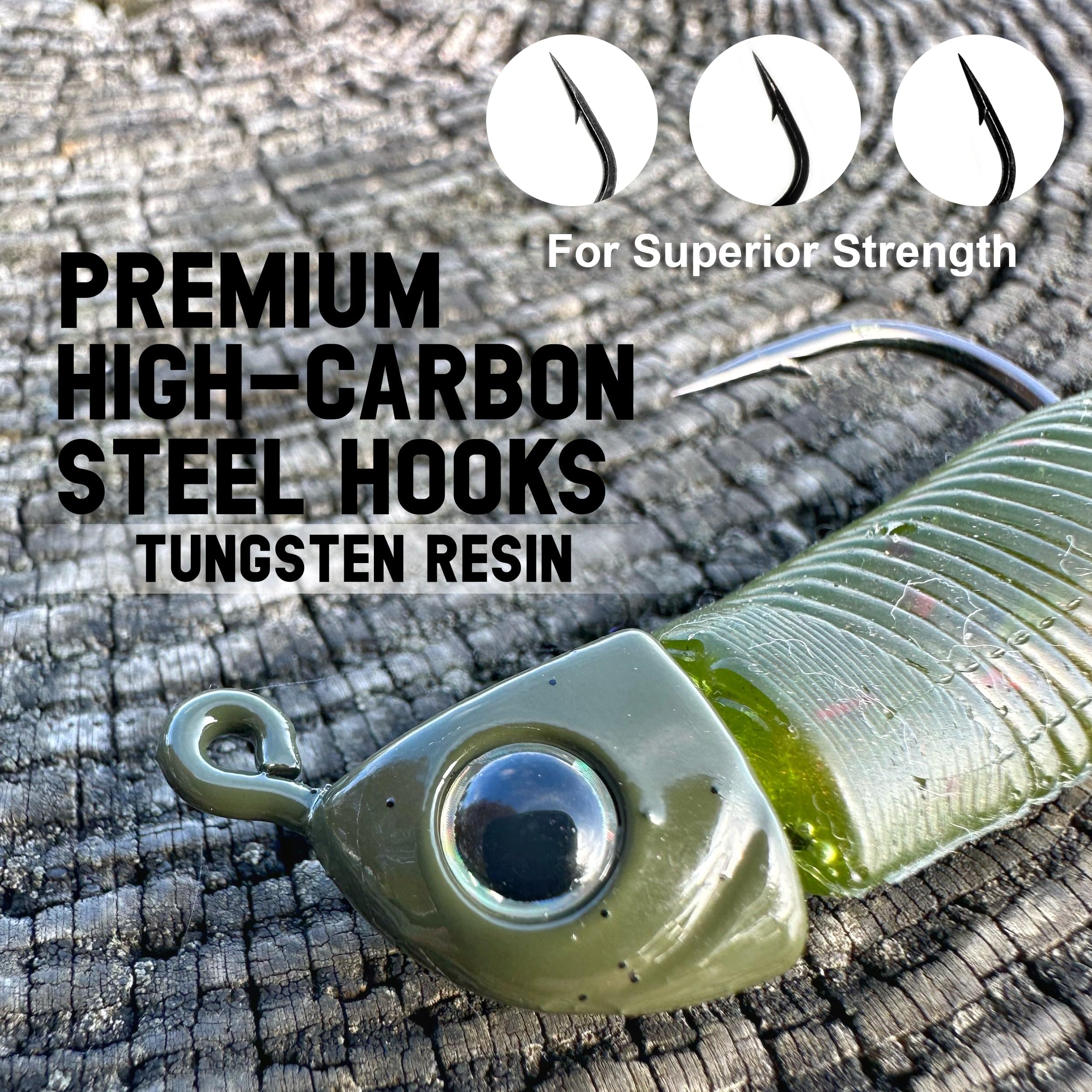 Reaction Tackle Tungsten Swimbait Jig Heads - 3D Realistic Eyes Attract Bass and More- Swim Bait Jig Head for use with Freshwater or Saltwater Fishing (5-Pack) - 1/4oz - Green Pump