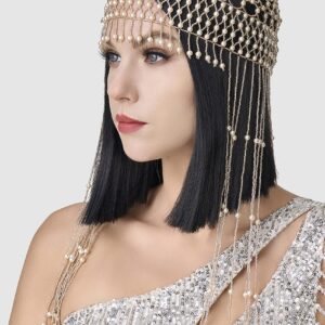 BABEYOND 1920s Pearl Flapper Cap Headpiece Roaring 20s Gatsby Pearl Head Chain (Rose Gold)