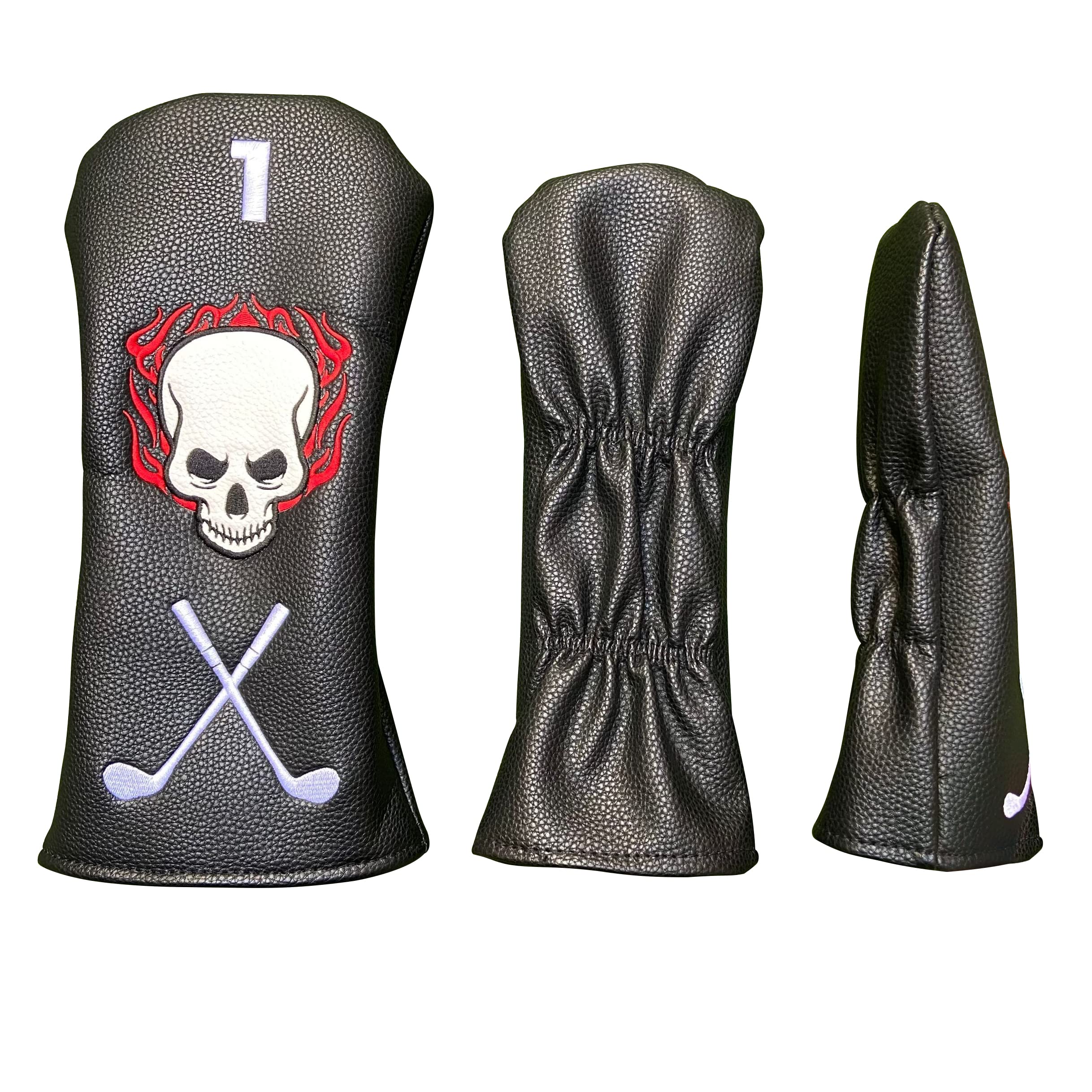 Blach Birdie Skeleton Style Head Cover Golf Club Black Leather Headcovers 1,3,5 Wood Covers