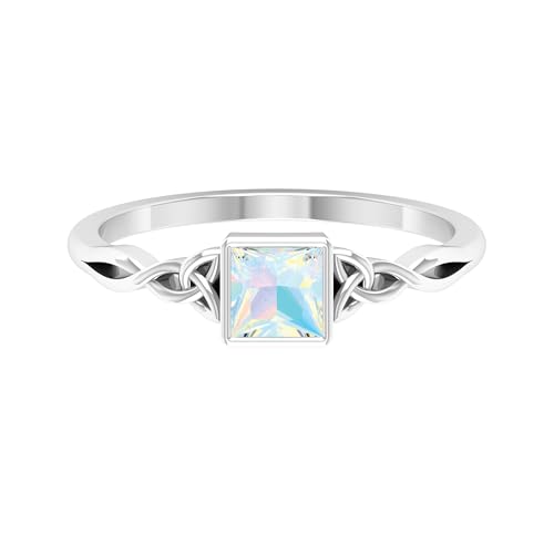 Rosec Jewels Natural Opal Promise Ring for Women, AAA Quality, Celtic Knot Ring, Certified Rainbow Opal Ring - Ready To Gift, 14K White Gold, Size:US 6.00