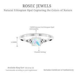 Rosec Jewels Natural Opal Promise Ring for Women, AAA Quality, Celtic Knot Ring, Certified Rainbow Opal Ring - Ready To Gift, 14K White Gold, Size:US 6.00