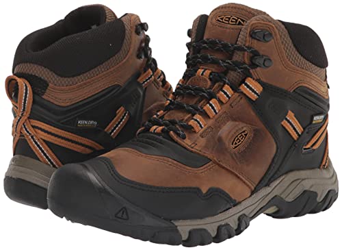 KEEN Men's Ridge Flex Mid Height Waterproof Hiking Boots, Bison/Golden Brown, 11.5 Wide