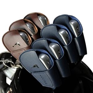 GOCHSS I Golf Iron Headcovers 10pcs PU Fit Both Right-Handed Clubs Golf Club Protector for Titleist Callaway Ping Taylormade Fit More Brands Golf Iron. (Yellow+Dark Blue+Brown)