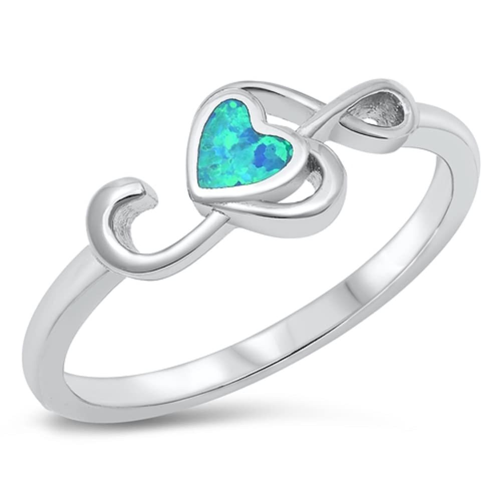 CloseoutWarehouse Blue Simulated Opal Treble Clef Heart Ring Sterling Silver Size 9