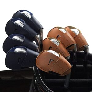 GOCHSS I Golf Iron Headcovers 10pcs PU Fit Both Right-Handed Clubs Golf Club Protector for Titleist Callaway Ping Taylormade Fit More Brands Golf Iron. (Yellow+Dark Blue+Brown)