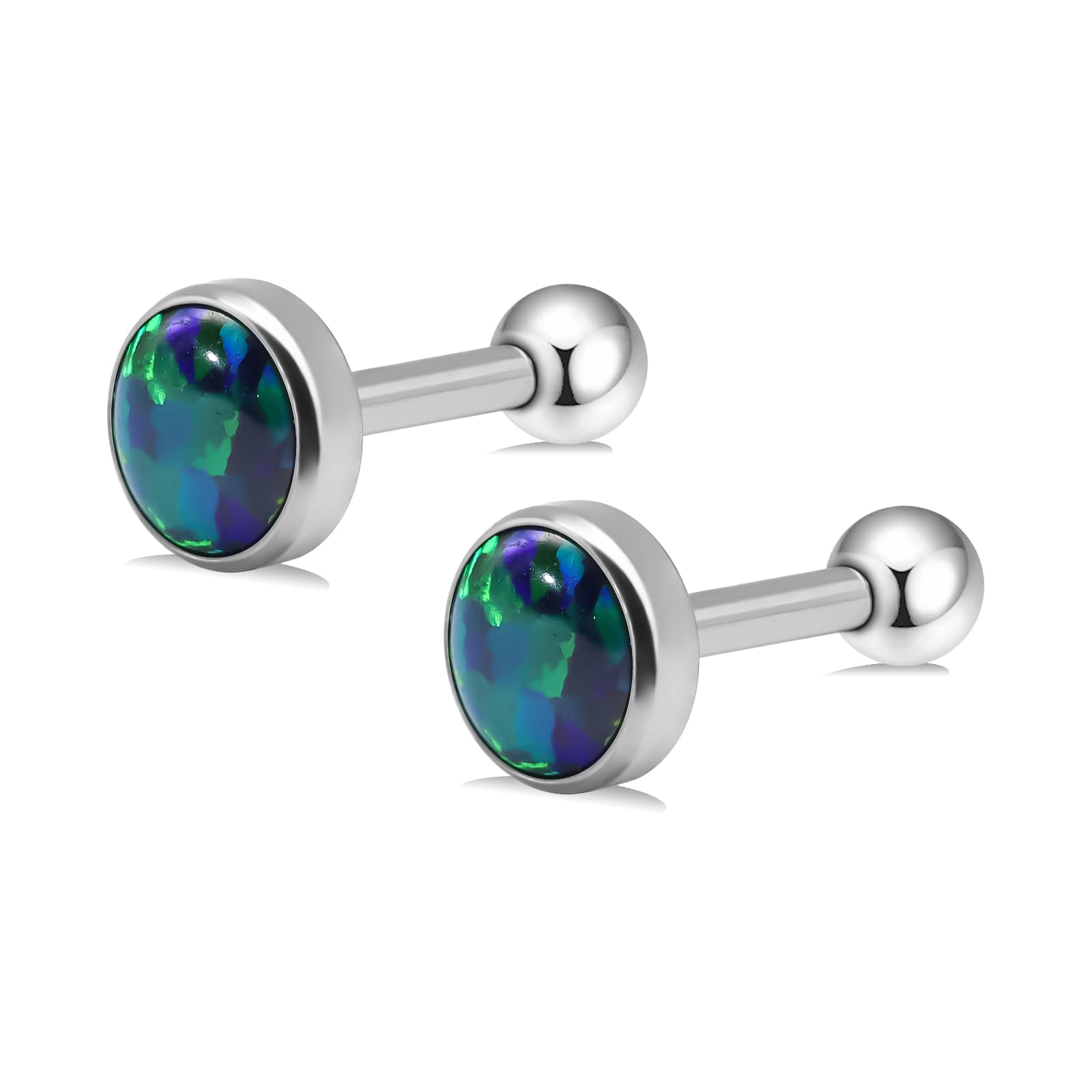 16g Titanium Internally Threaded Earrings with Screw Back for Sensitive Ears Hypoallergenic Cartilage Tragus Helix Ear Piercing Diameter (Black Opal 1, 4mm)