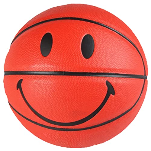 MINDCOLLISION Smiling Face Basketball, Moisture-Absorbing Pu Leather, Soft, Good Grip, Indoor and Outdoor Training and Competition, Home Decoration, No. 5 and No. 7,Red,Size 7