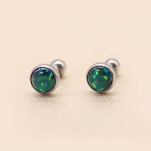 16g Titanium Internally Threaded Earrings with Screw Back for Sensitive Ears Hypoallergenic Cartilage Tragus Helix Ear Piercing Diameter (Black Opal 1, 4mm)