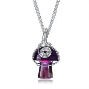 Tsnamer Mushroom Crystal Necklace Wire Wrapped Crystal Mushroom Pendant Necklace for Women Jewelry Gifts (Amethyst Silver)