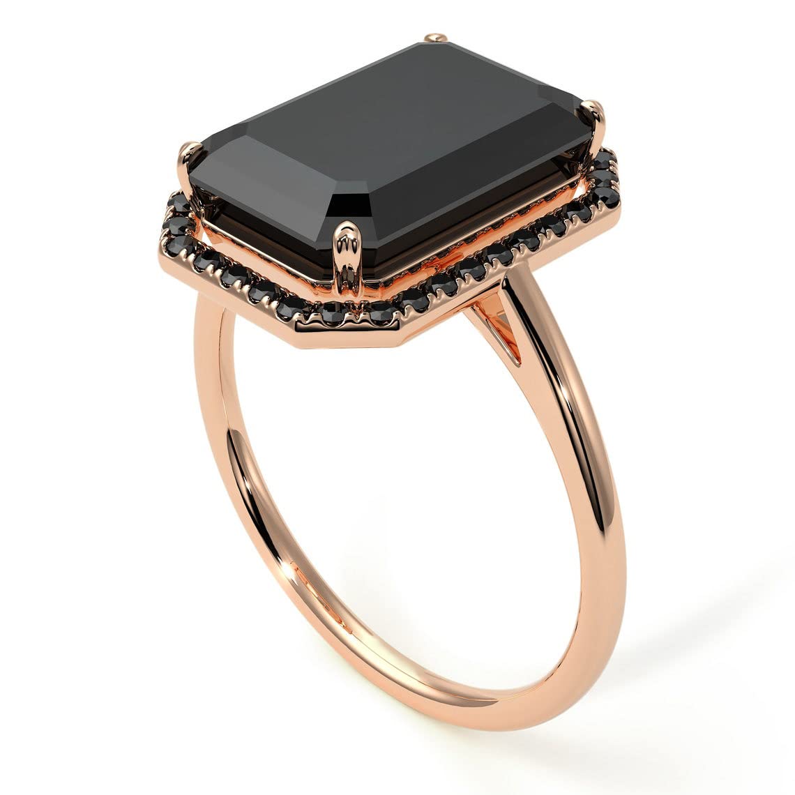 Jewelryonclick Rose Gold Plated Ring Emerald Cut Halo Diamond Jewelry Black Onyx Handcrafted Easy To Wear Ornaments Everyday Special Teen Gifts Rings for wife US Size : 5.5