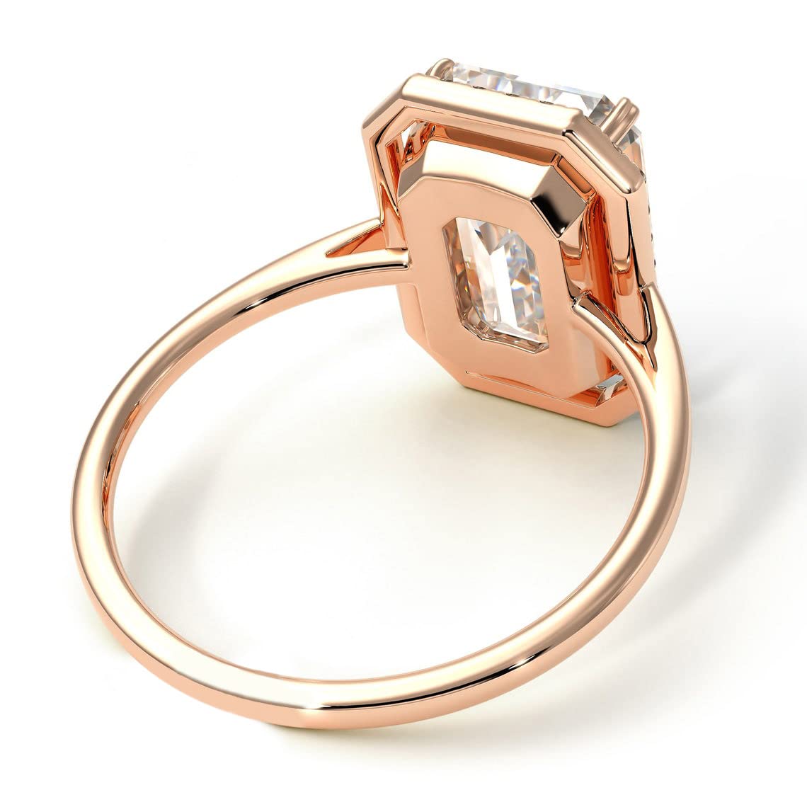 Rings Jewelry Women Gift Hand Made Wedding Dress Matching Ring Rose Gold Plated Ring Emerald Cut Halo Cz Diamond Jewelry White Cubic Zircon Ring in Size 5.5