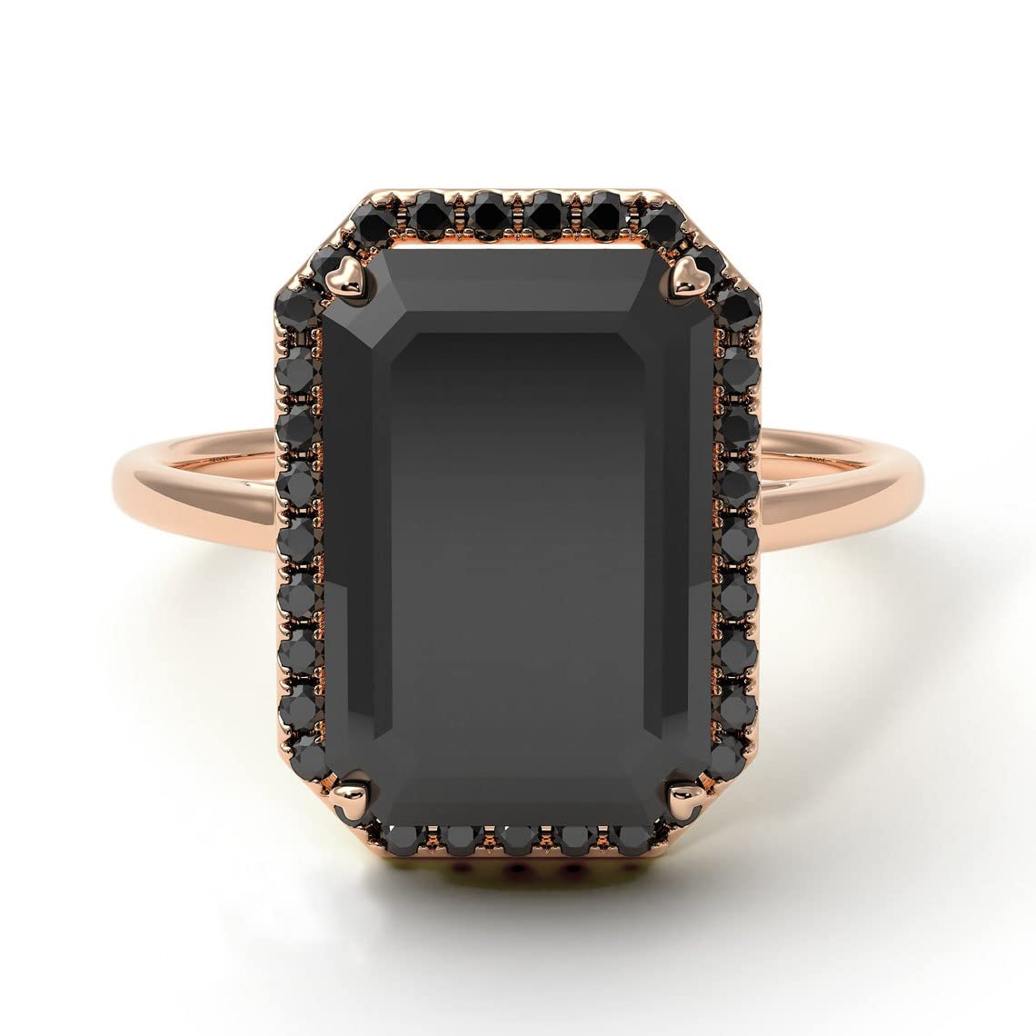 Jewelryonclick Rose Gold Plated Ring Emerald Cut Halo Diamond Jewelry Black Onyx Handcrafted Easy To Wear Ornaments Everyday Special Teen Gifts Rings for wife US Size : 5.5