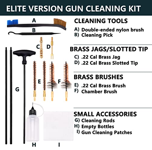 Raiseek Gun Cleaning Kit Elite Version for 5.56 Cleaning Kit .22 Rifle Gun Cleaning Kit with Bore Chamber Brushes with Portable Compact Case