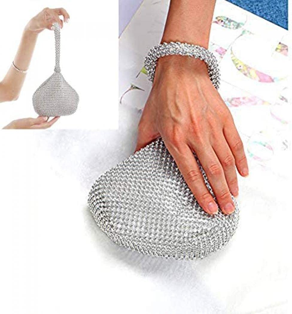 Women's Evening Bag Rhinestone Purse Handbags Triangle Style Chain Clutch Purse Bag Sparkly Party Prom Wedding Purse (Silver)