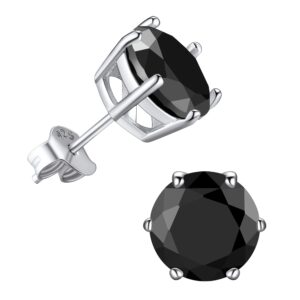 Suplight Womens Mens Earrings 925 Sterling Silver Black Cubic Zirconia Stud Earrings for Women 9mm